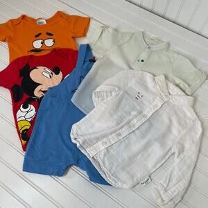 Disney M & M Button Up Shirt Romper Onesie Overall Boys Bundle Size 18 MO